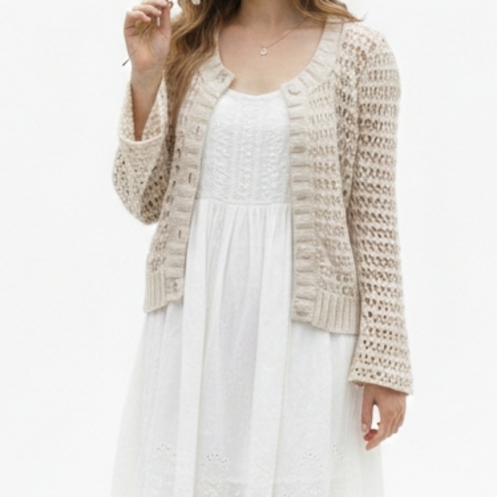 Stamp 10 Open Knit Button-Front Cardigan Cottagecore XL
